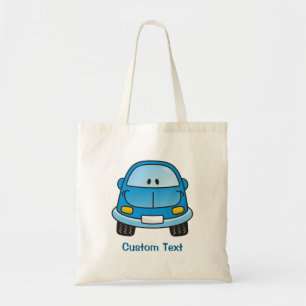 Blue cartoon car tote bag