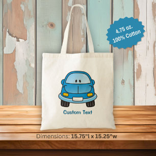 Blue cartoon car tote bag