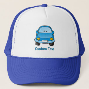 Blue cartoon car trucker hat