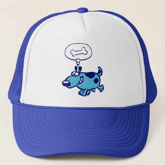 Blue Cartoon Chien pensant Casquette d'os (Devant)