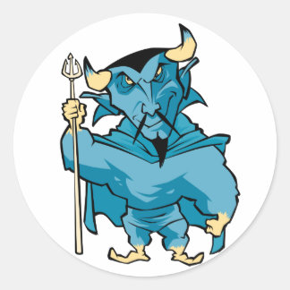 Blue Cartoon Devil Classic Round Sticker