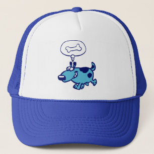 Blue Cartoon Dog thinking of bone Hat