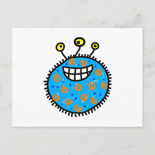 Blue Cartoon Germ Postcard