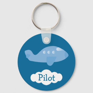 Blue Cartoon Plane Customizable Pilot Keychain