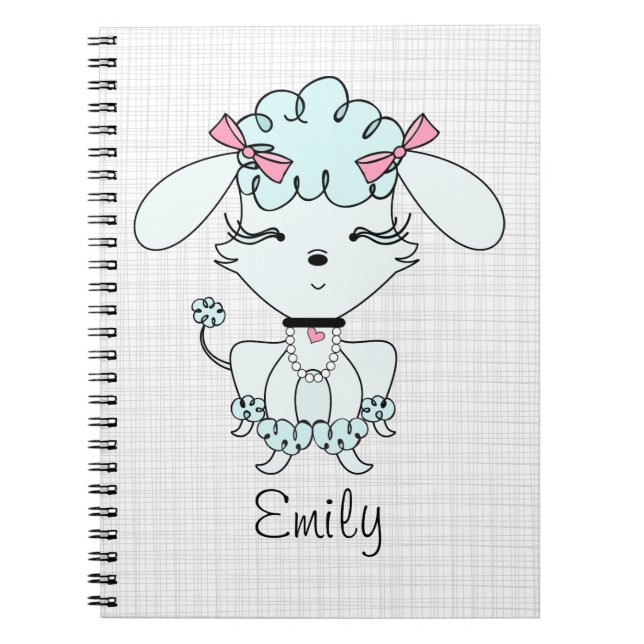 Blue Cartoon Poodle Personalized Notebook (Front)