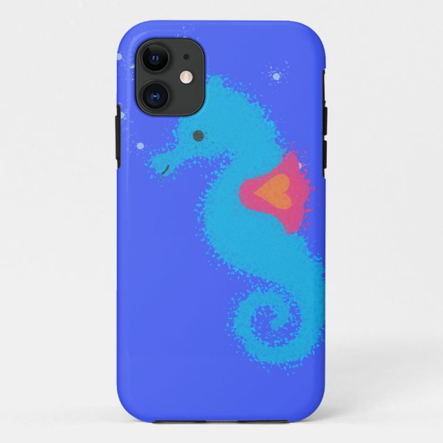 Blue Cartoon Seahorse Case-Mate iPhone Case (Back)