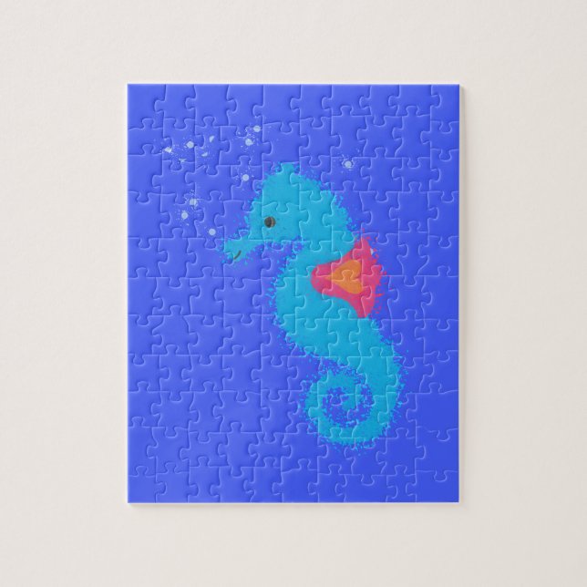 Blue Cartoon Seahorse Jigsaw Puzzle (Vertical)