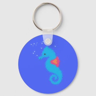 Blue Cartoon Seahorse Keychain