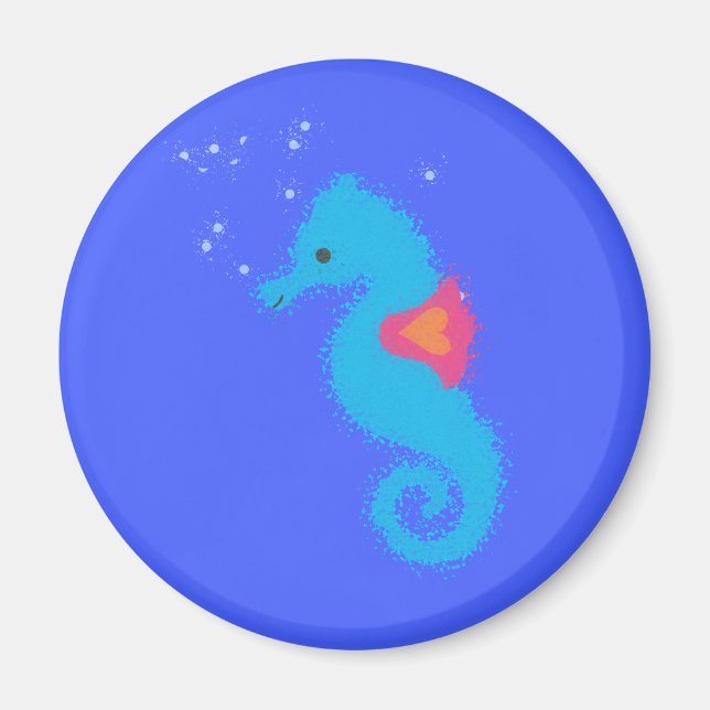 Blue Cartoon Seahorse Magnet (Front)