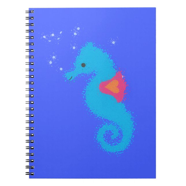 Blue Cartoon Seahorse Notebook (Front)