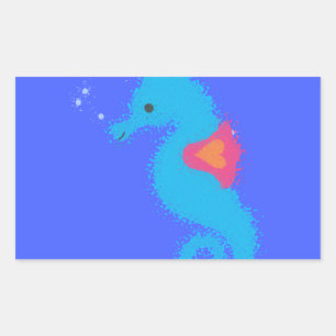 Blue Cartoon Seahorse Sticker