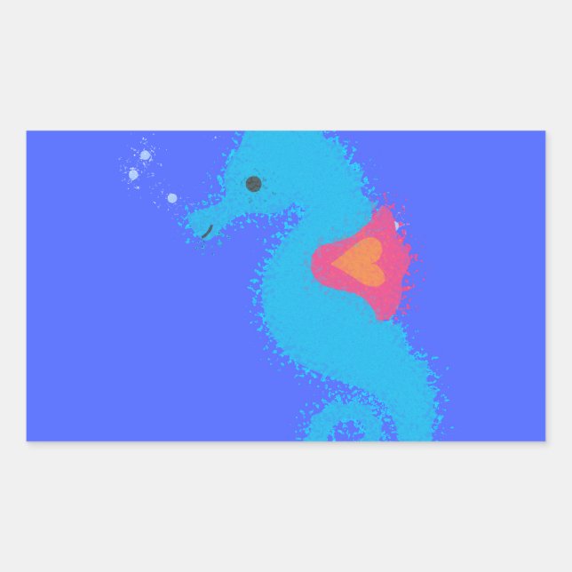 Blue Cartoon Seahorse Sticker (Front)