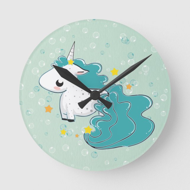 blue cartoon unicorn with stars clock (Front)