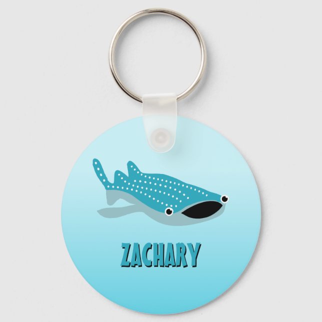 Blue Cartoon Whale Shark Personalized Keychain (Front)