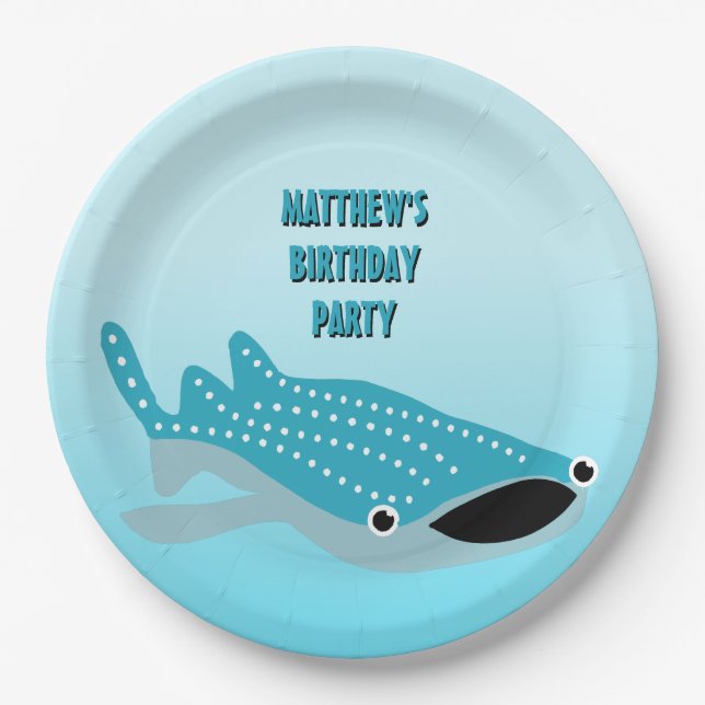 Blue Cartoon Whale Shark Personalized Paper Plate (Front)