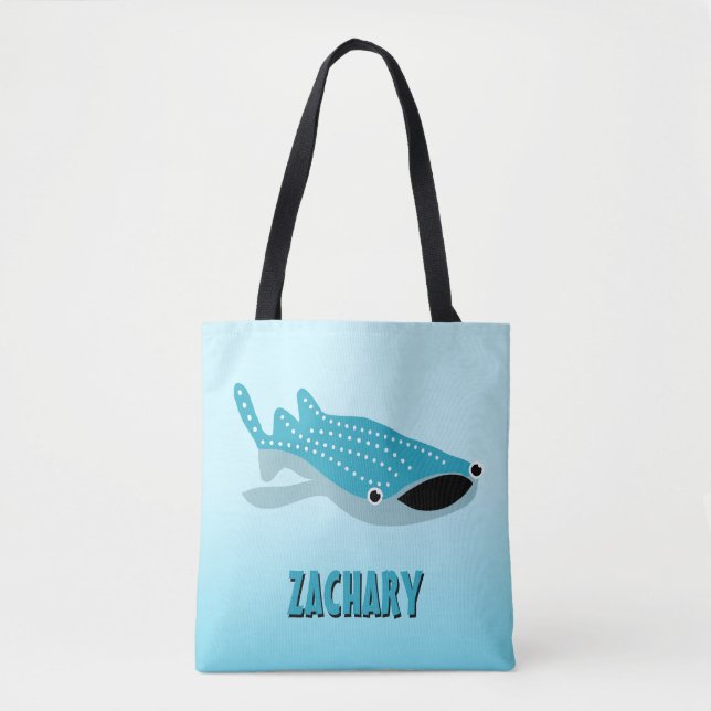Blue Cartoon Whale Shark Personalized Tote Bag (Front)
