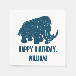 Blue Cartoon Woolly Mammoth Personalized Napkin