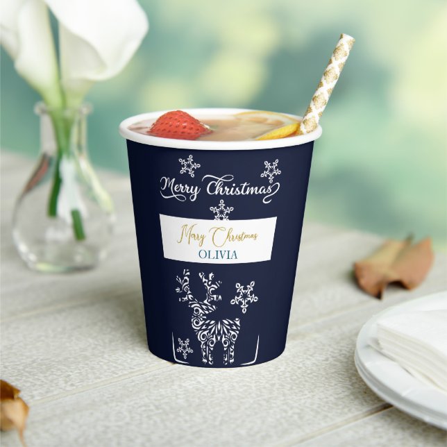 Blue Carved Christmas Ornaments Paper Cups (Insitu)