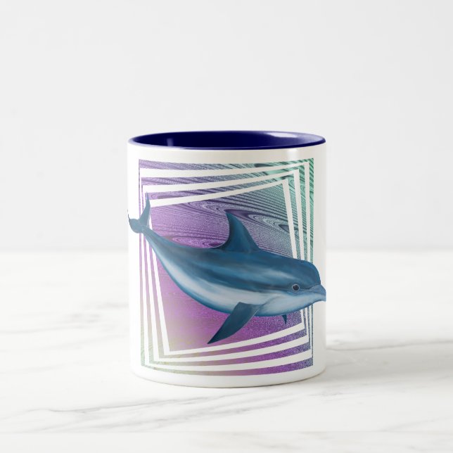 Blue Cascade Dolphin Two-Tone Coffee Mug (Center)