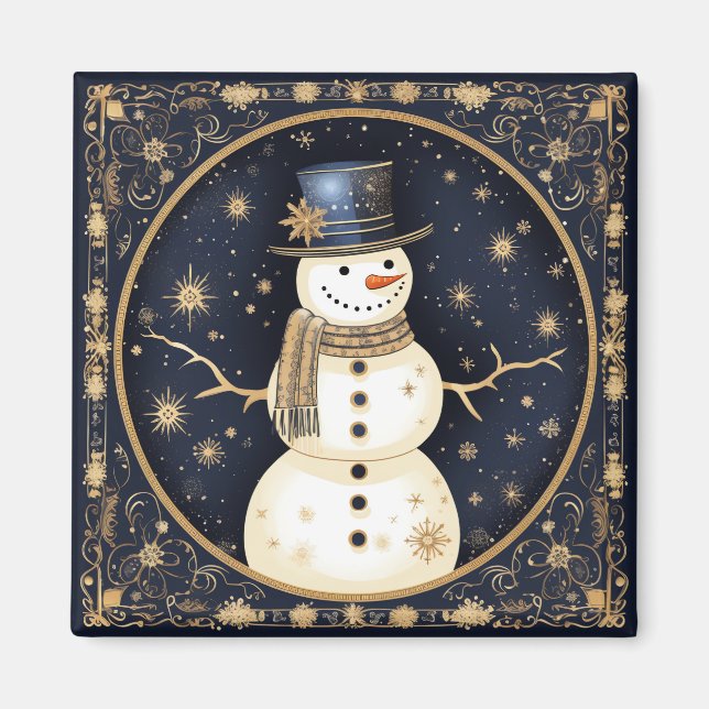 Blue Casquette Snowman Holiday Magnet (Devant)