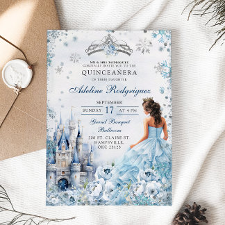 Blue Castle Palace Quinceanera Mexican Birthday Invitation