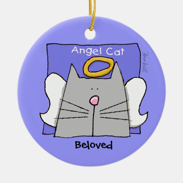 Blue Cat Angel Personalize Ceramic Ornament (Front)