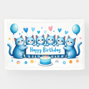 Blue Cat Birthday Celebration Illustration Banner