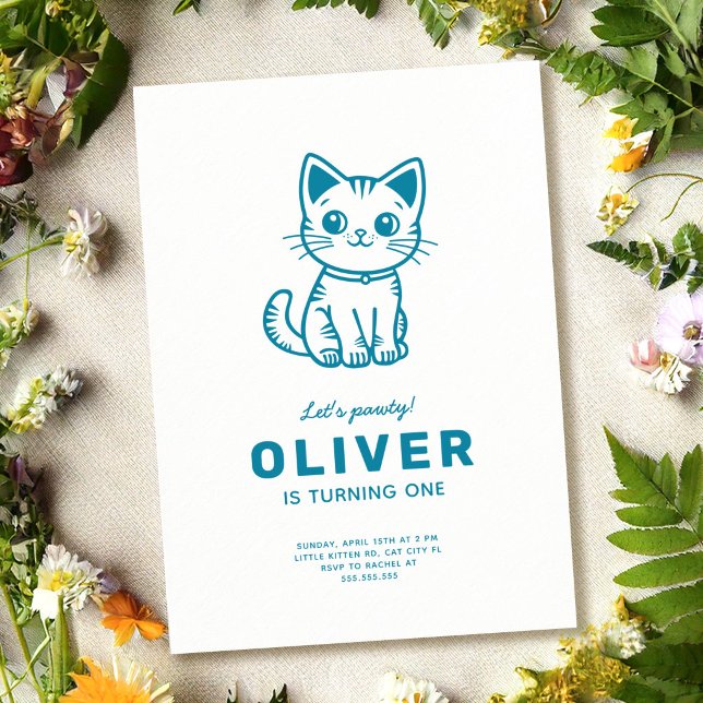 Blue cat birthday CUSTOM COLORS Invitation (Creator Uploaded)