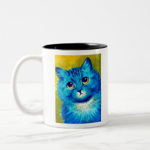 Blue cat by Louis Wain Two-Tone Coffee Mug