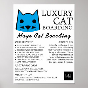 Blue Cat, Cat Boarding, Cattery Advertising Poster