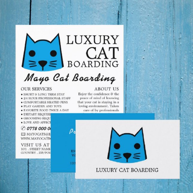 Blue Cat, Cat Boarding, Cattery Business Card (Creator Uploaded)