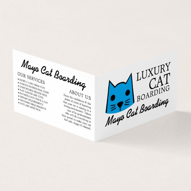 Blue Cat, Cat Boarding, Cattery Detailed Business Card (Outside)