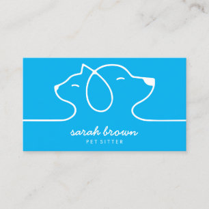 Blue Cat Dog Line Logo Petsitter Business Card