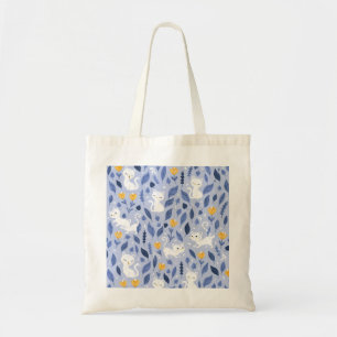 🐱💙 Blue Cat Floral Tote Bag