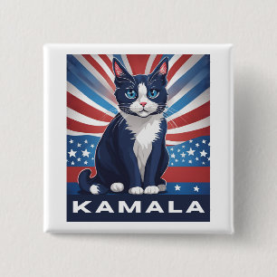 Blue Cat for Kamala 2024 US Election Democrat 2 Inch Square Button