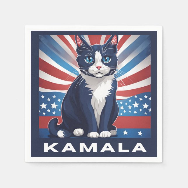 Blue Cat for Kamala 2024 US Election Democrat Napkin (Front)