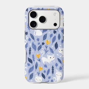 Blue Cat iPhone Case Cute Floral Cat Phone Cover
