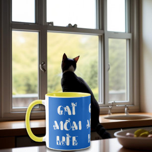 Blue Cat Mom Life Cute Typography Mother's Day  Mug