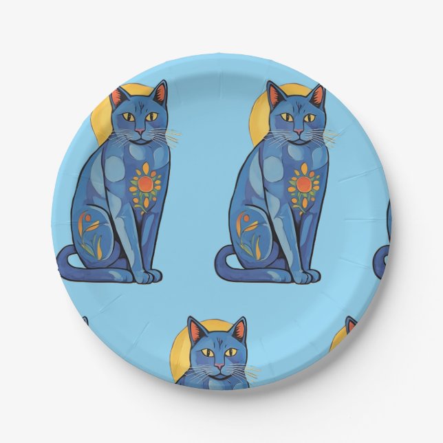 Blue Cat Paper Plate (Front)