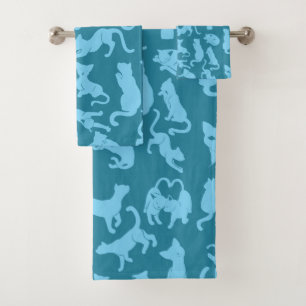 Blue Cat Pattern Bath Towel Set