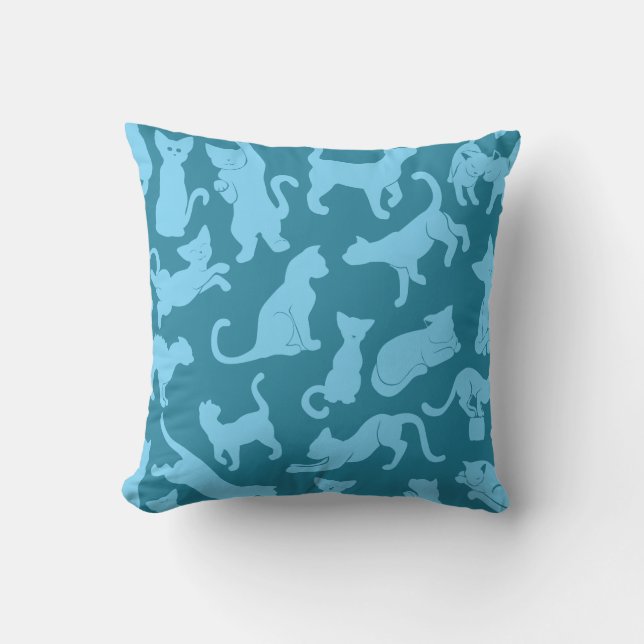 Blue Cat Pattern Throw Pillow (Front)