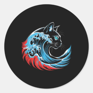 Blue Cat Wave For Kamala 47 Funny Cat Ladies 2024 Classic Round Sticker
