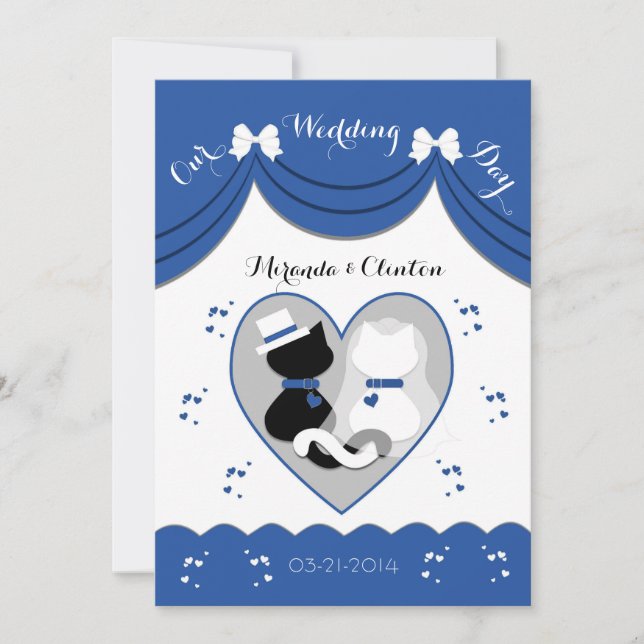 Blue Cat Wedding Couple Invitations (Front)