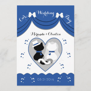 Blue Cat Wedding Couple Invitations