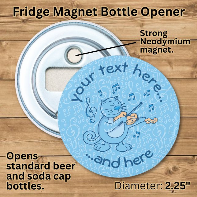 Blue Cat with Violin Button Bottle Opener (Creator Uploaded)