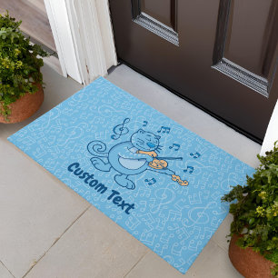 Blue Cat with Violin Doormat