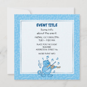 Blue Cat with Violin Invitation