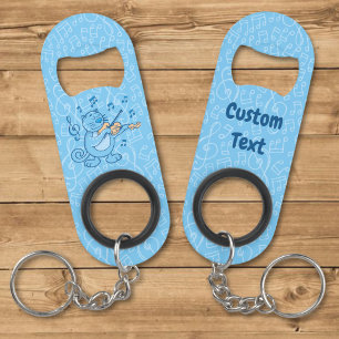 Blue Cat with Violin Keychain Bottle Opener