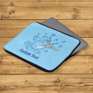 Blue Cat with Violin Laptop Sleeve