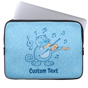 Blue Cat with Violin Laptop Sleeve